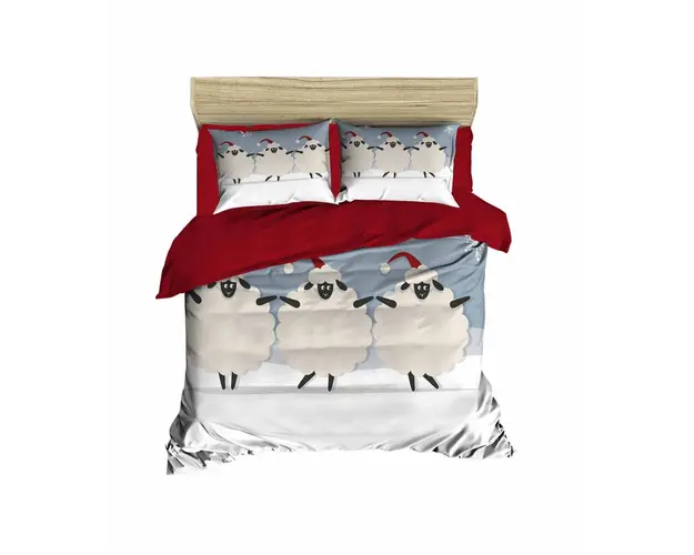 Lenjerie de pat dubla Xmas-466 Pearl Home, 3 piese, amestec bumbac, multicolor