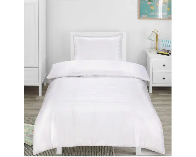 Lenjerie de pat Hotel Line, pentru o persoana, amestec bumbac, satin, 250 TC, alb, cu dungi 1 cm