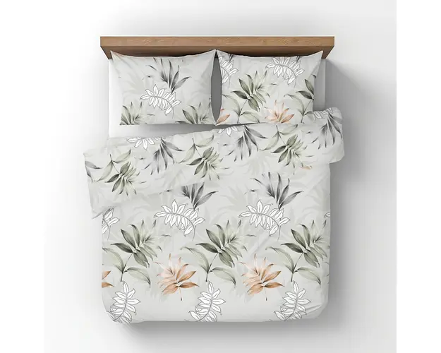 Lenjerie de pat pentru 2 persoane, Green Leaf, Bedora, 6 piese, 200x220, microfibra, multicolor
