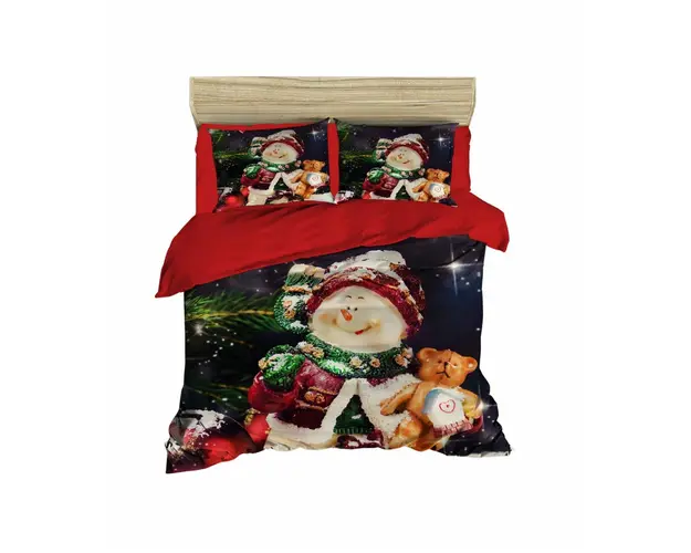 Lenjerie de pat pentru doua persoane, Pearl Home, 405, print 3D, amestec bumbac, 4 piese, negru/alb/verde