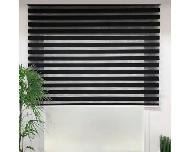 Jaluzea rulou zebra / roleta textila, Lizbon Day &amp; Night, 140x260 cm, poliester, negru
