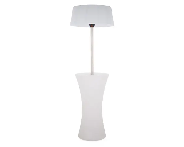 Masa cafea cu lumina LED si incalzitor pentru gradina/terasa Hot, 75.5 cm, 900-1200-2100 W , aluminiu/poliester, alb
