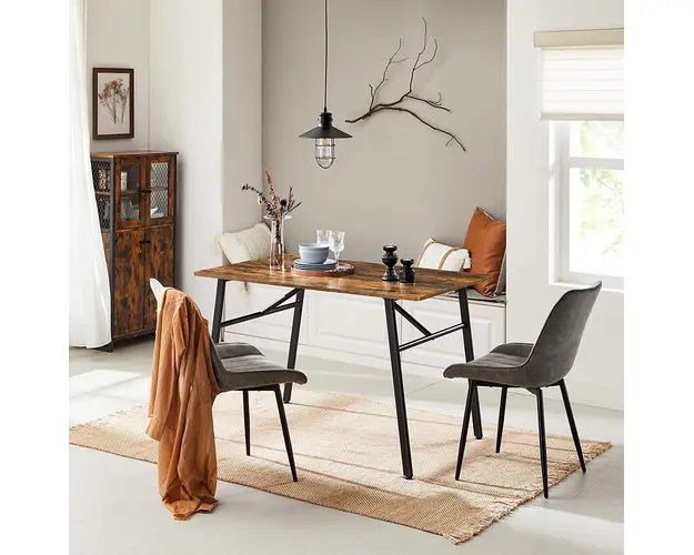 Masa dining 4 persoane Industrial Style, Vasagle, 120 x 75 x 75 cm, otel/PAL, maro