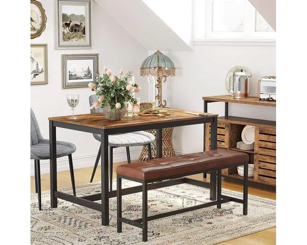 Masa dining Vasagle, Alinru, 120 x 75 x 75 cm, PAL/otel, maro rustic/negru