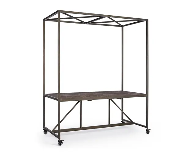 Masa Exhibitor, Bizzotto, 180 x 90.5 x 220 cm, cu roti, otel/lemn de brad