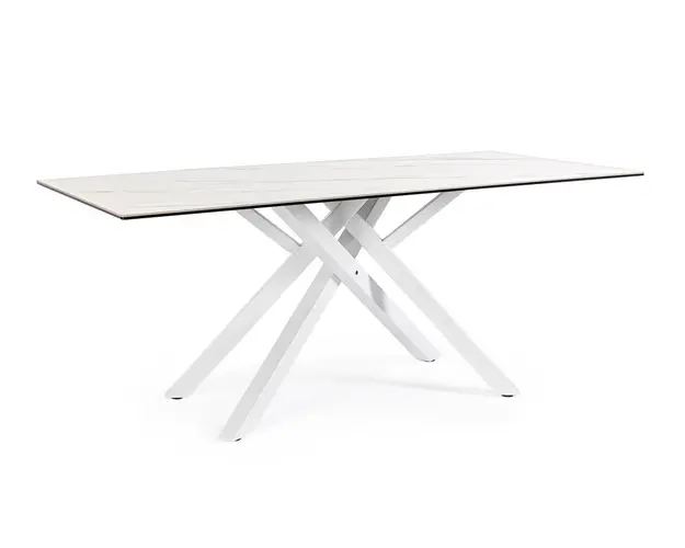 Masa Sean, Bizzotto, 180 x 90 x 76 cm, otel/ceramica/sticla temperata, alb
