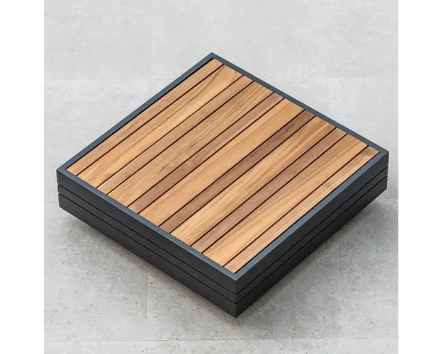Masuta cafea pentru exterior Largo, 74x74x22.5 cm, aluminiu/lemn, antracit/natur