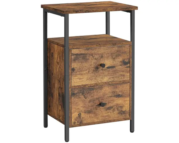 Masuta cu 2 sertare / noptiera Vasagle, 38 x 28 x 60 cm, PAL/otel, maro rustic