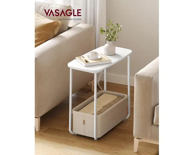 Masuta cu cos textil, Vasagle, 60x30x60 cm, max 45 kg, PAL/otel/poliester, alb mat/maro