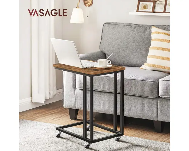 Masuta cu roti Vasagle, 50 x 35 x 60 cm, PAL/otel, maro rustic