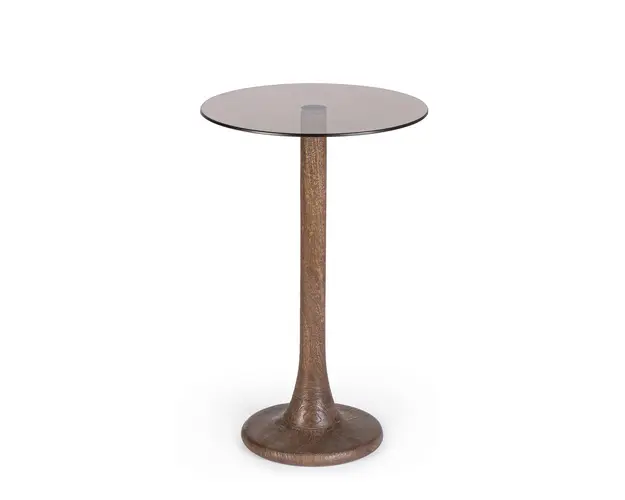 Masuta de cafea Aberdeen, Bizzotto, Ø35 x 55 cm, lemn de mango/sticla temperata, maro