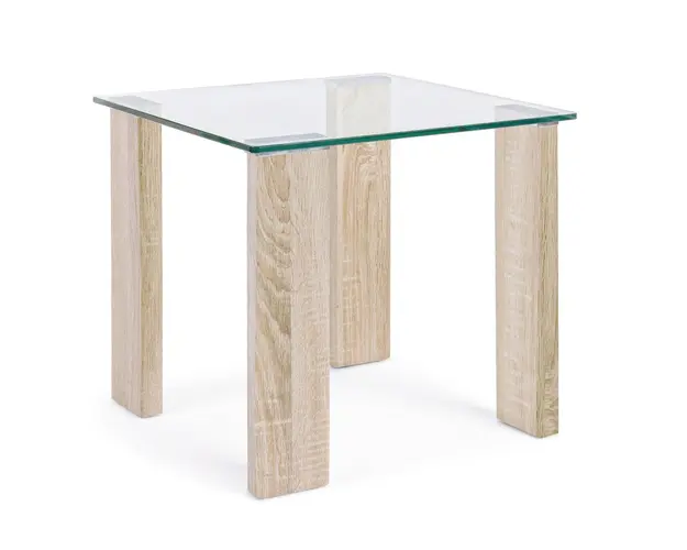 Masuta de cafea Arley Nature, Bizzotto, 55 x 55 x 51 cm, MDF/sticla temperata