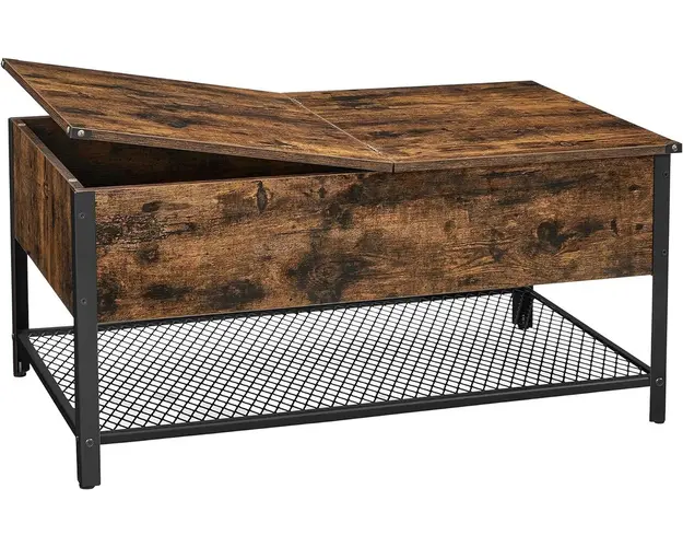 Masuta de cafea cu spatiu de depozitare Vasagle, 100 x 55 x 47 cm, PAL/otel, maro rustic