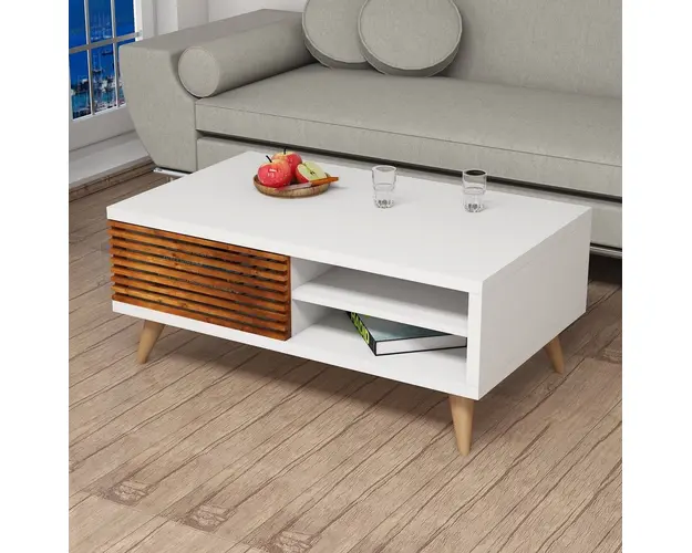 Masuta de cafea Grande Walnut, Puqa Design, 100x60x42 cm, aluna/alb