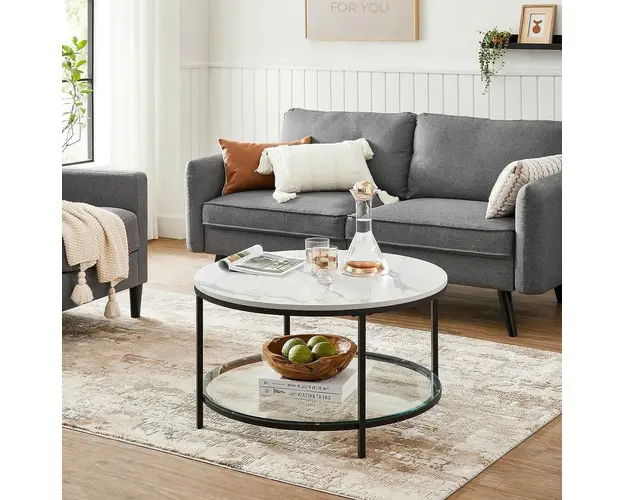 Masuta de cafea Marble, Vasagle, 80 x 45 cm, otel/sticla/marmura