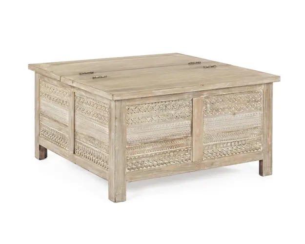 Masuta de cafea Mayra, Bizzotto, 80 x 80 x 45 cm, lemn de mango, detalii sculptate manual