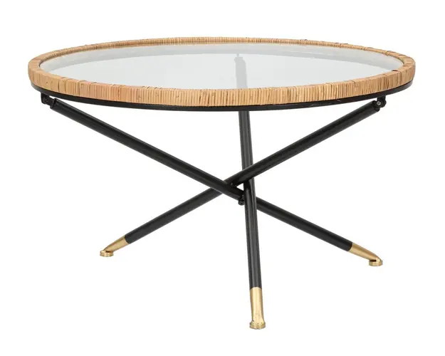 Masuta de cafea Saint, Mauro Ferretti, Ø 80x46.5 cm, fier/sticla/ratan, multicolor