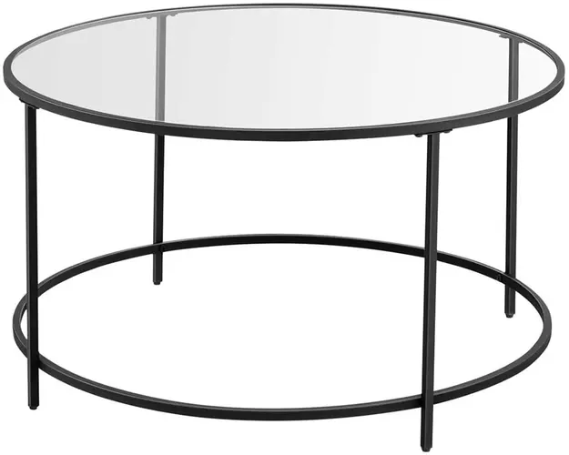 Masuta de cafea Vasagle, 84x84x45.5 cm, otel/sticla temperata, negru