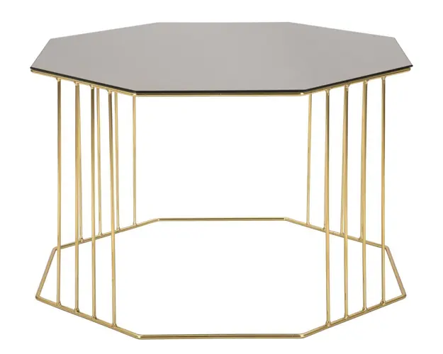 Masuta pentru cafea, Mauro Ferretti, Octagon, Ø 70 x 45 cm, fier/sticla, auriu/bronz