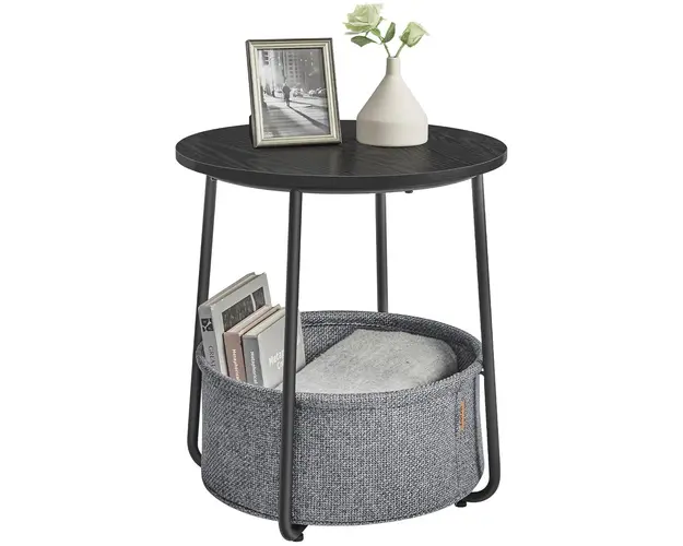 Masuta pentru cafea Vasagle, D45 x 51 cm, PAL/otel/poliester, negru/gri ardezie