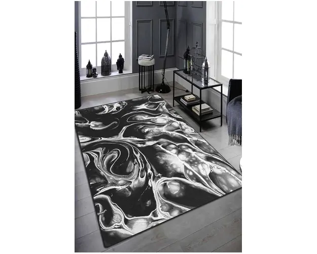 Covor, Mystery Djt , 80x140 cm, 50% catifea/50% poliester, Alb/Negru