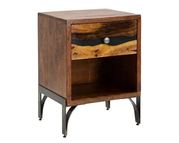 Noptiera Mustang, Mauro Ferretti, 44x40x60 cm, lemn masiv de salcam, maro