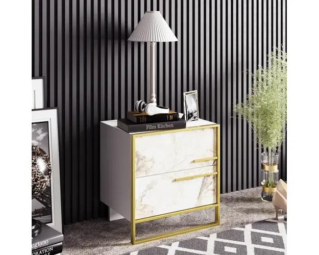 Noptiera Polka, Zena Home, 50x38.5x51.8 cm, auriu/alb