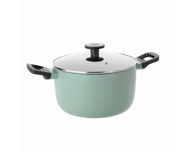 Oala cu capac BergHOFF, Leo Sage, Ø24 cm, 5.6 L, aluminiu, invelis antiaderent, verde