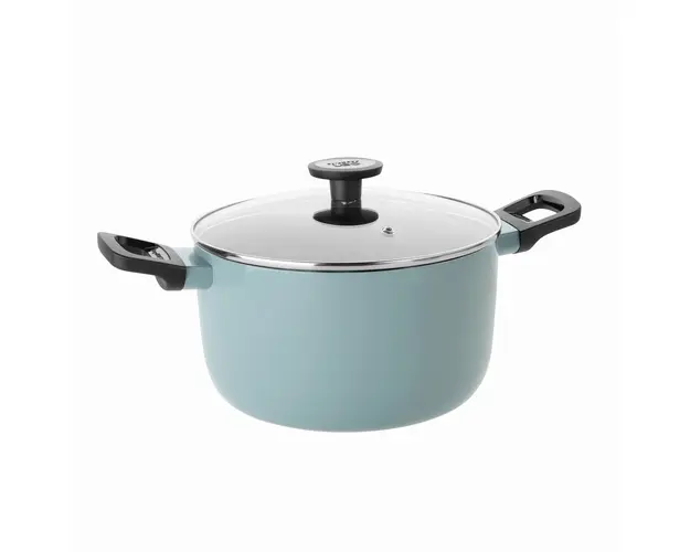 Oala cu capac BergHOFF, Leo Slate, Ø24 cm, 5.6 L, aluminiu, invelis antiaderent, albastru