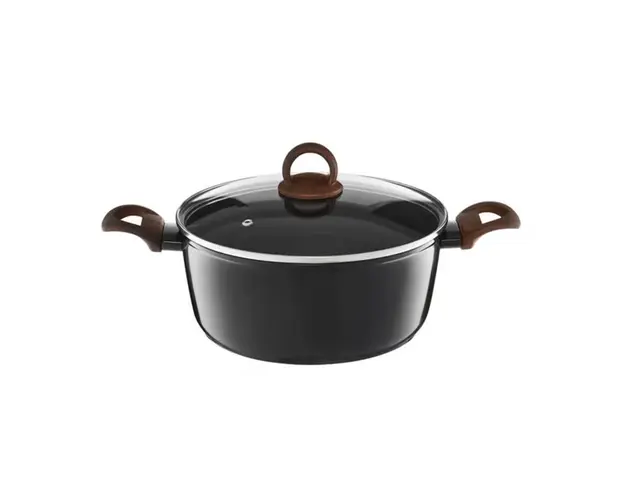 Oala cu capac Darkwood, Ambition, 20 cm, 2.3 litri, invelis Qualum Basic Stone Edition, aluminiu forjat, maro/negru