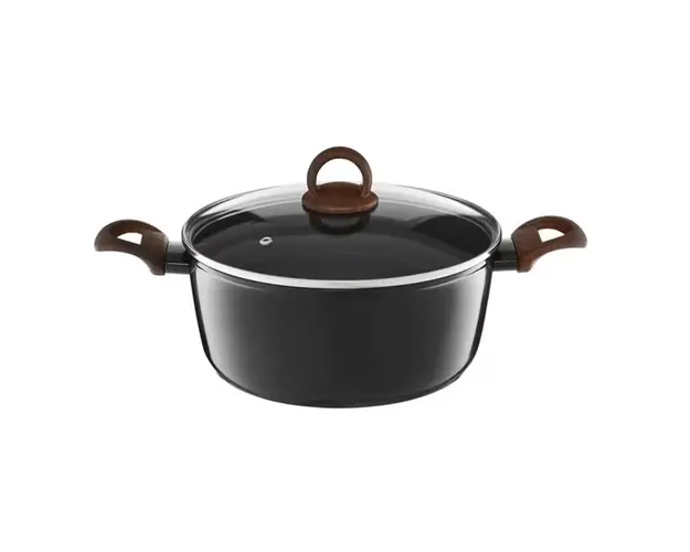 Oala cu capac Darkwood, Ambition, 24 cm, 4.3 litri, invelis Qualum Basic Stone Edition, aluminiu forjat, maro/negru