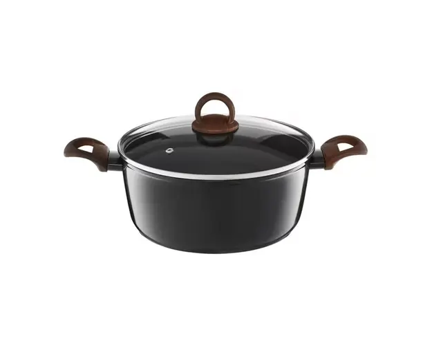 Oala cu capac Darkwood, Ambition, 28 cm, 7 litri, invelis Qualum Basic Stone Edition, aluminiu forjat, maro/negru