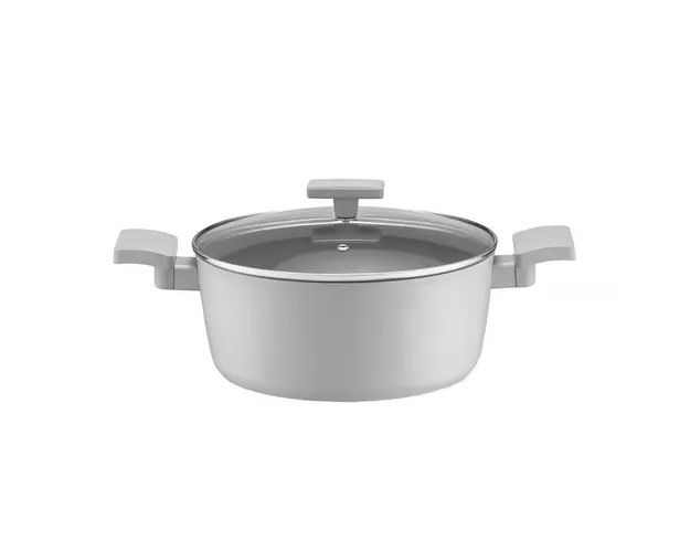 Oala cu capac Gris, Ambition, 24 cm, 4.1 L, aluminiu forjat, strat antiaderent Qualum Basic, gri