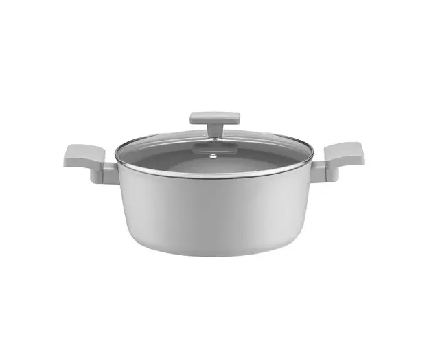 Oala cu capac Gris, Ambition, 28 cm, 6.5 L, aluminiu forjat, strat antiaderent Qualum Basic, gri