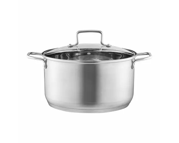 Oala cu capac Hugo, Ambition, 26 cm, 6.5 L, inox/sticla, argintiu