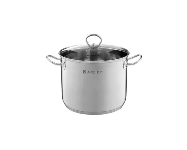 Oala inalta cu capac Acero, Ambition, 28 cm, 13.5 L, inox/sticla, argintiu