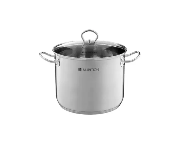 Oala inalta cu capac Acero, Ambition, 30 ml, 16 L, inox/sticla, argintiu