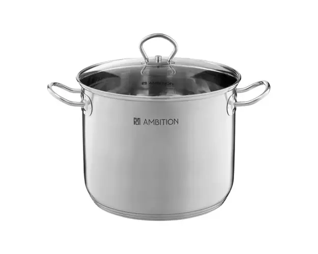 Oala inalta cu capac Acero, Ambition, 34 cm, 22.3 L, inox/sticla, argintiu