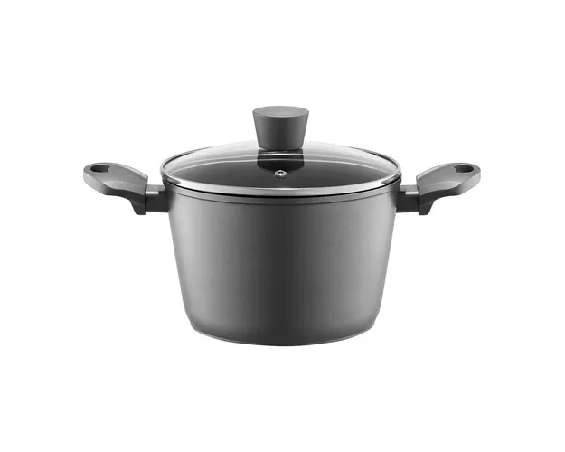 Oala inalta cu capac Verso, Ambition, invelis Qualum Ceramic, 24 cm, 6.6 L, aluminiu, gri