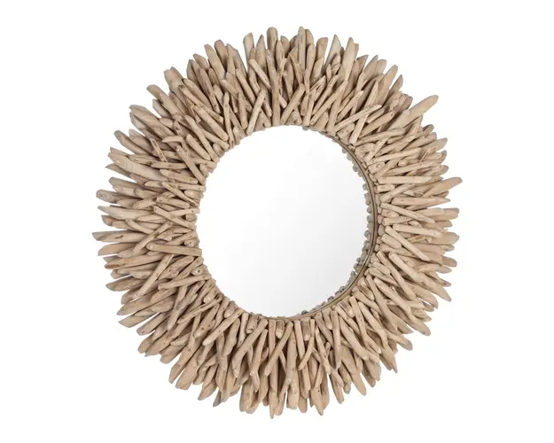 Oglinda decorativa Sarabi, Bizzotto, Ø80 cm, ramuri de tec, natural