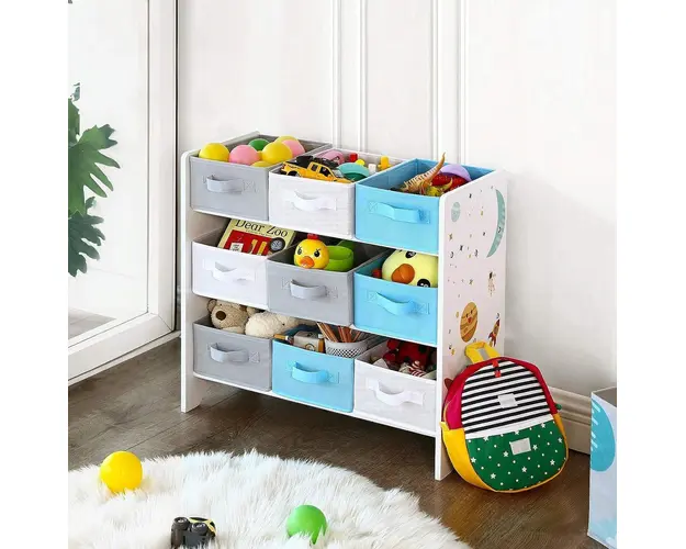 Organizator jucarii / mobilier camera copilului, Vasagle, cu 9 cutii detasabile, 62.5 x 29.5 x 60 cm, multicolor