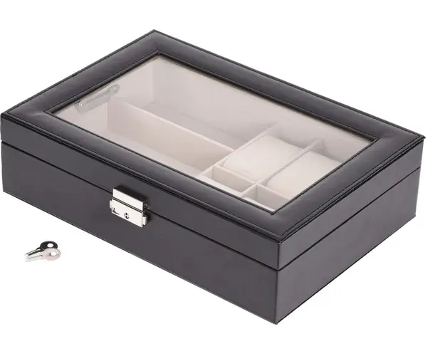 Organizator pentru ceasuri si ochelari, 30x21x8 cm, lemn, negru