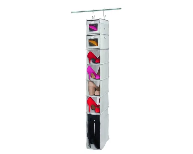 Organizator pentru incaltaminte Evie, iDesign, 7-10 rafturi, 15x30.5x137 cm, gri