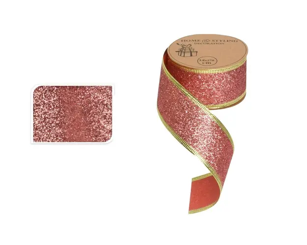 Panglica decorativa Glitter, 3.8x270 cm, poliester, roz inchis