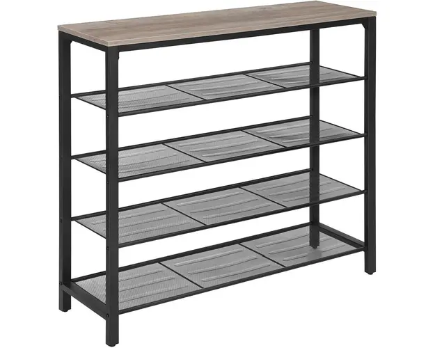 Pantofar cu 5 rafturi, Vasagle, 100 x 30 x 92.5 cm, fier/PAL, gri/negru