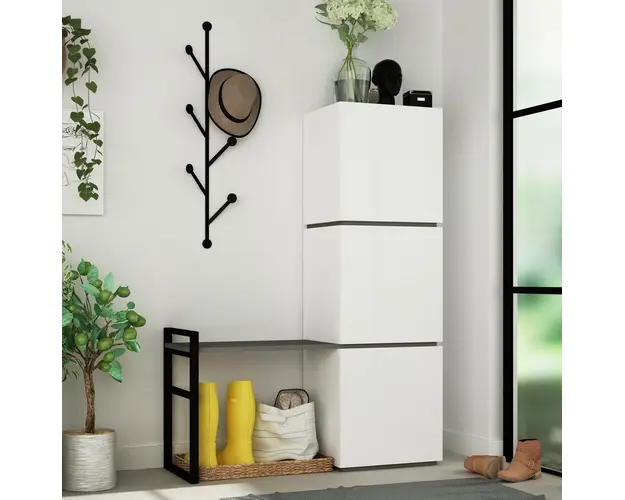 Pantofar si cuier, Decortie, Mello, PAL melaminat, alb/antracit