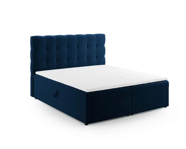 Pat continental cu tablie si lada depozitare, Mamaia, Micadoni Home, BL, 140x200 cm, catifea, albastru regal