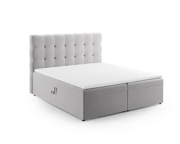 Pat continental cu tablie si lada depozitare, Mamaia, Micadoni Home, BL, 140x200 cm, catifea, argintiu