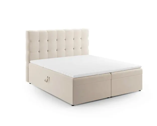 Pat continental cu tablie si lada depozitare, Mamaia, Micadoni Home, BL, 140x200 cm, catifea, bej deschis