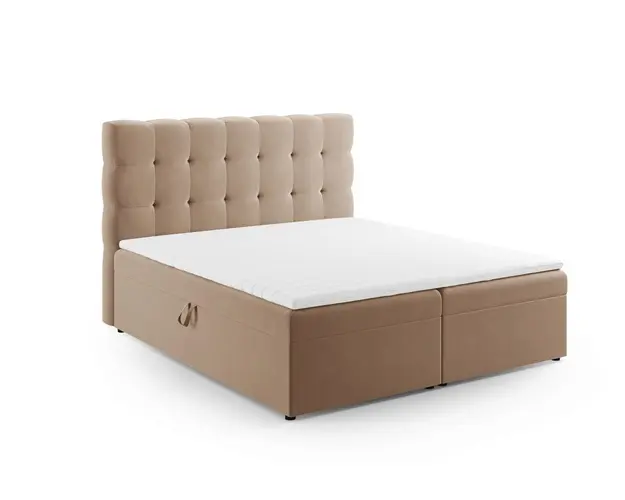 Pat continental cu tablie si lada depozitare, Mamaia, Micadoni Home, BL, 140x200 cm, catifea, bej